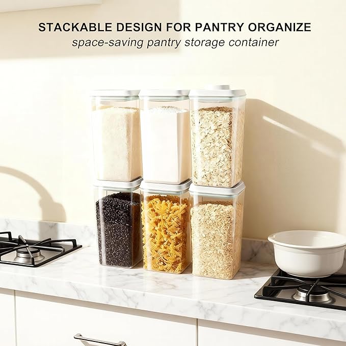 Cozey Daily Pop Food Storage Container Airtight Rice Containers with Pop Lid & 130ml Scoop, 4L / 4.2QT BPA-Free Cereal, Flour, Pasta & Snack Container for Kitchen Pantry Organizer