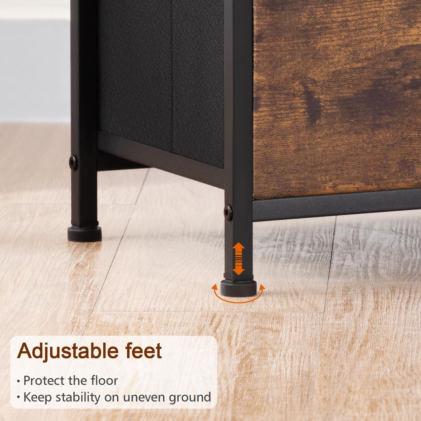 LOAKEKEL Nightstands Set of 2, Night Stand with Charging Station, End Tables with Storage Shelf for Small Spaces, Bedside Table with 2 Fabric Drawers for Bedroom, Rustic Brown, HETS020PBR