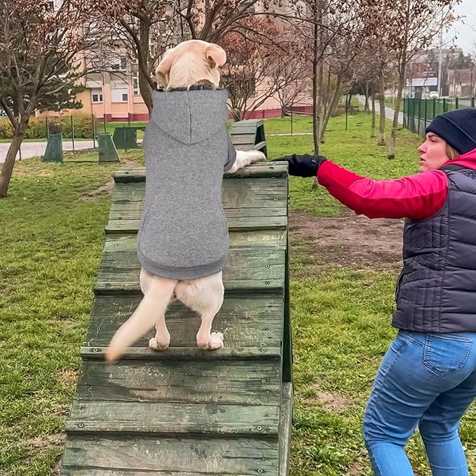 Dog Sweaters,Dog Hoodie,Cozy Fleece Interior Sweatshirt with Hood & Pocket,Leash Hole,Pet Clothes Sweater for Small,Medium,and Large Dogs,Grey&XL