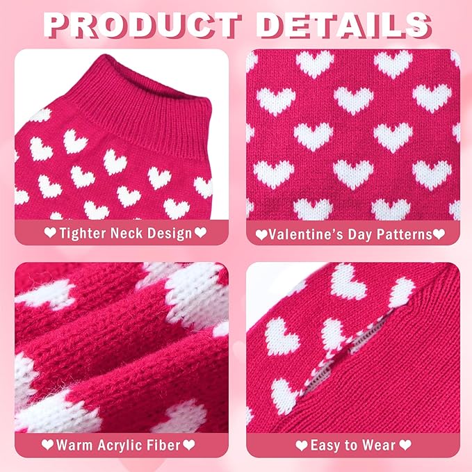 GOYOSWA Valentines Dog Sweater, Dog Valentines Clothes Outfit Knitted Sweaters for Small Medium Large Dogs Pets (Rose Red Heart, Small)
