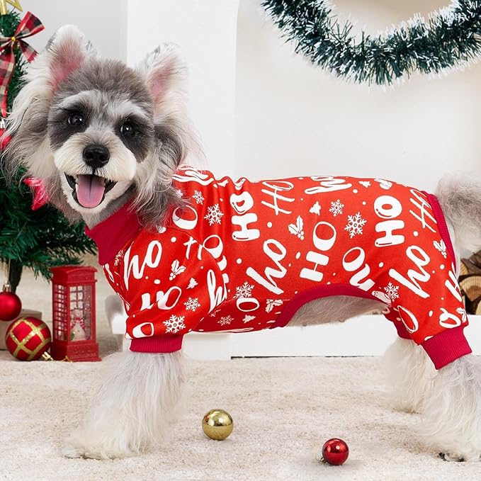 XPUDAC 4 Pack Christmas Dog Pajamas Comfy Dog Clothes for Small Medium Dogs Girl Boy Holiday Pet Outfit Puppy Onesie Cat Pjs Jammies, XL