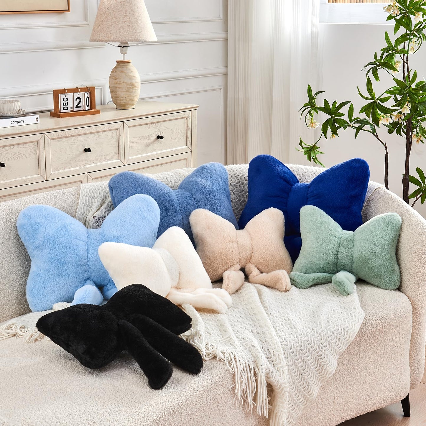 XVTRU Bow Pillow, Soft Bow Decorative Pillows with Faux Rabbit Fur, Cute Bow Throw Pillows, Aesthetic Home Decor Bow Shaped Plush Pillow for Bedroom Sofa Couch (Royal Blue, Small-12 Inch)