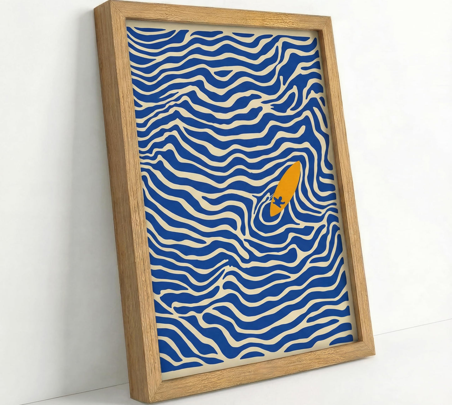 Framed Abstract Ocean Wave Wall Art 8x10 Coastal Wall Decor Picture Modern Minimalist Surfboard Print Beach Theme Picture for Bathroom Bedroom Living Room Ready to Hang Natural Wood Frame