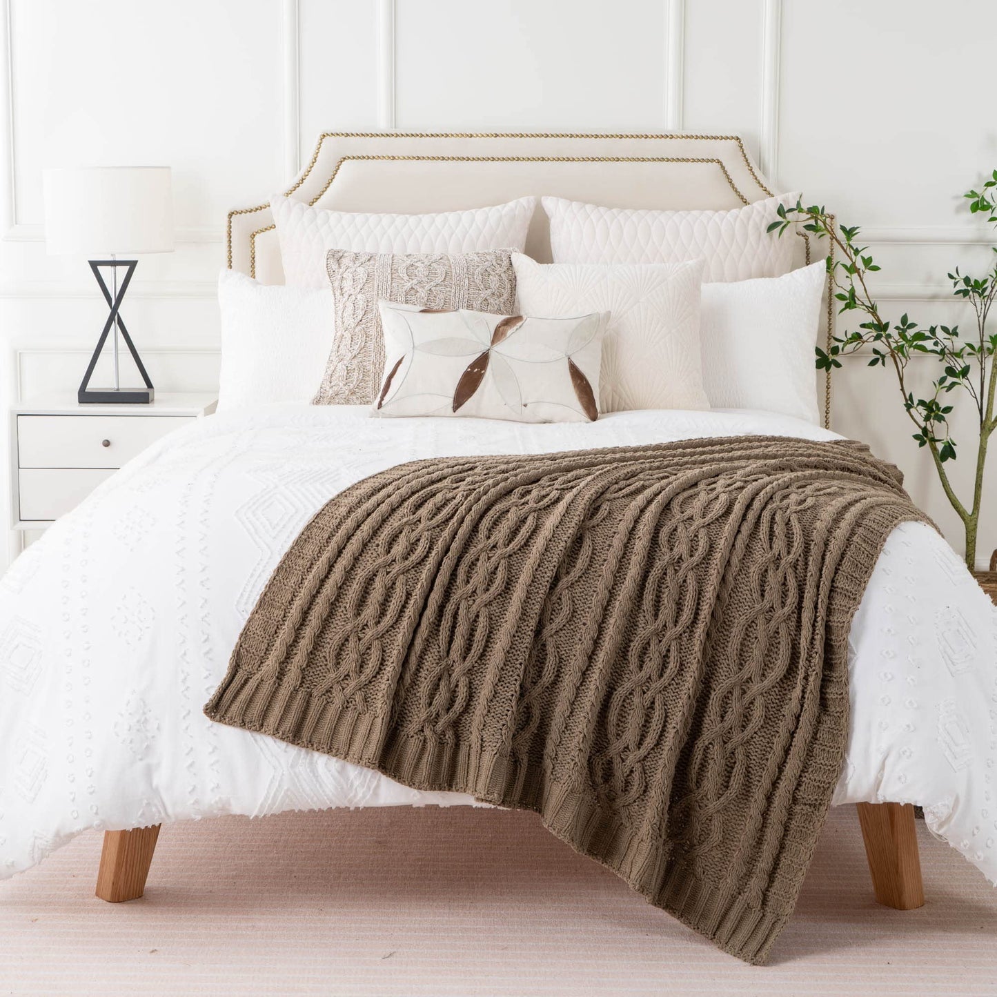 Battilo Camel Tan Throw Blanket for Couch,51"x67", Cable Chenille Knitted Throw Blankets for Bed, Sofa, Chair,Living Room, Soft Cozy Thick Warm Decorative Textured Blanket.