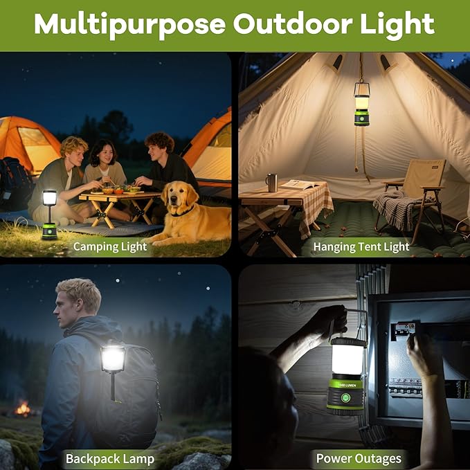 LED Camping Lantern 1800LM Battery Powered Lantern,Waterproof Tent Light with 4 Light Modes, Camping Essentials, Portable Lantern Flashlight for Camping, Emergency Light, Power Outages, Hurricane