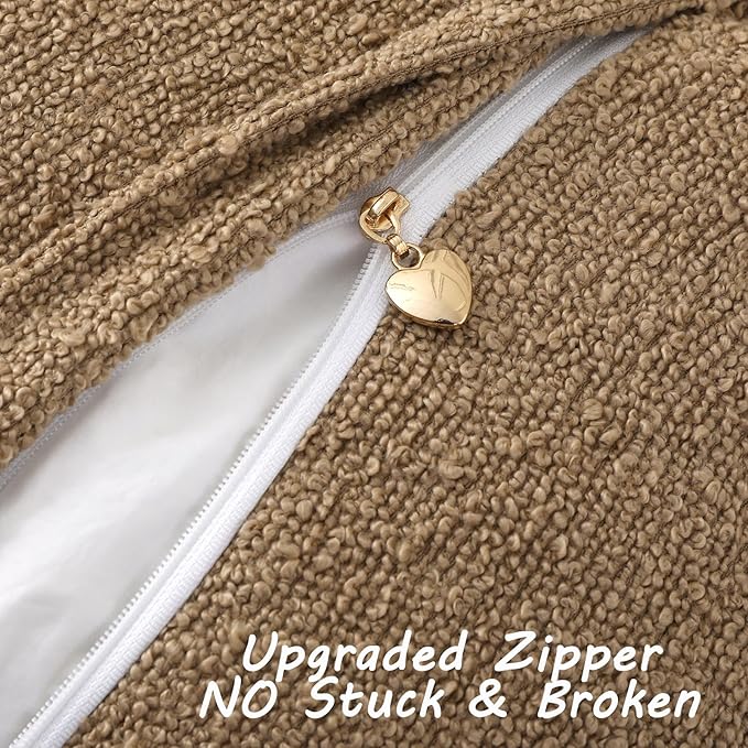 FUTEI Pack of 2 Khaki Decorative Throw Pillow Covers 20x20 Inch Soft Cozy Solid Boucle Textured Cushion Case,Modern Home Decor for Couch Bed Living Room