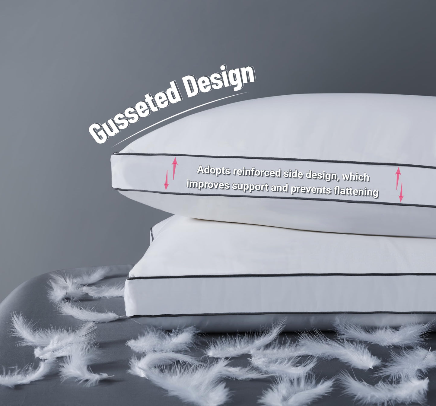 ELNIDO QUEEN Goose Feather Down Fiber Pillows Queen Size Set of 2, Luxury Hotel Collection Bed Pillows for Sleeping, Down Surrounded Pillows 2 Pack, Soft ＆ Fluffy for Side, Back Sleepers 20x30 in