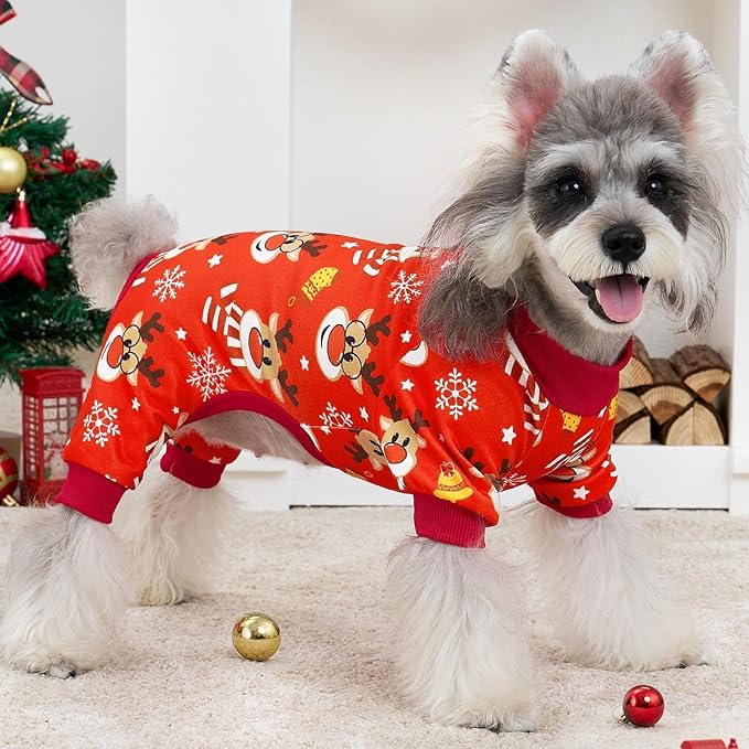 XPUDAC 4 Pack Christmas Dog Pajamas Comfy Dog Clothes for Small Medium Dogs Girl Boy Holiday Pet Outfit Puppy Onesie Cat Pjs Jammies，2XL