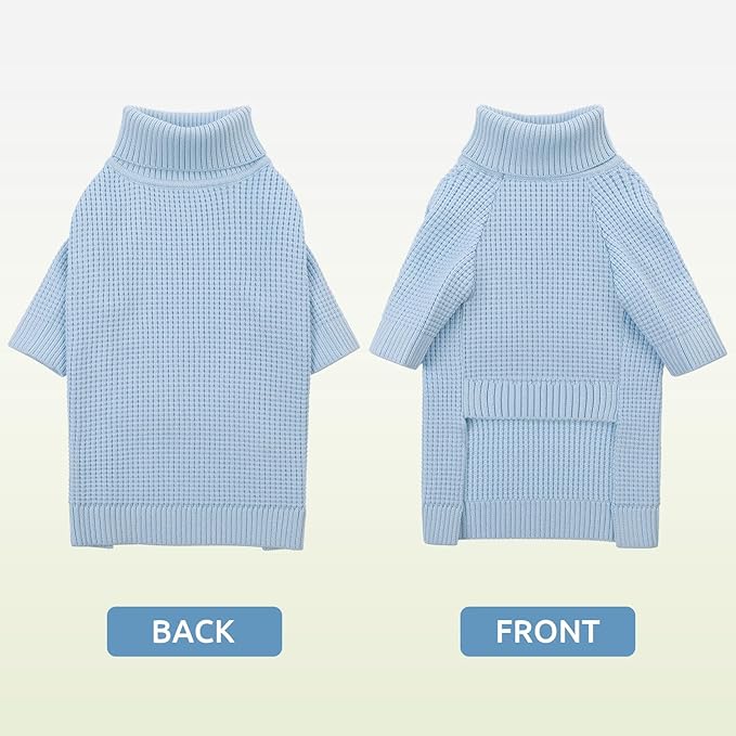Queenmore Dog Sweater for Small Male Dogs, Turtleneck Fall Waffle Knit, Cat Puppy Christmas Sweater, Blue XS