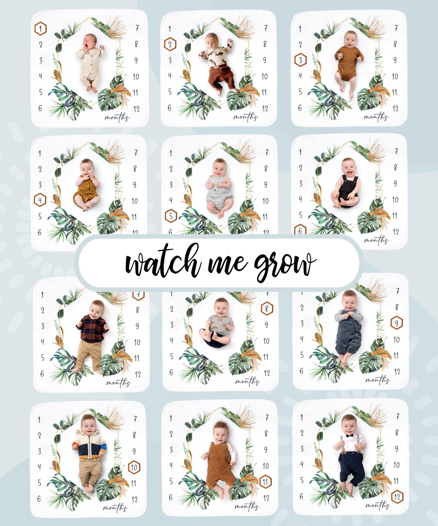 Baby Monthly Milestone Blanket for Boys and Girls - Soft Thick Fleece 46"x46" - Perfect Photo Growth Chart for First 12 Months - Extra Cozy for Pictures, Creating Monthly Memories - Tropical Design