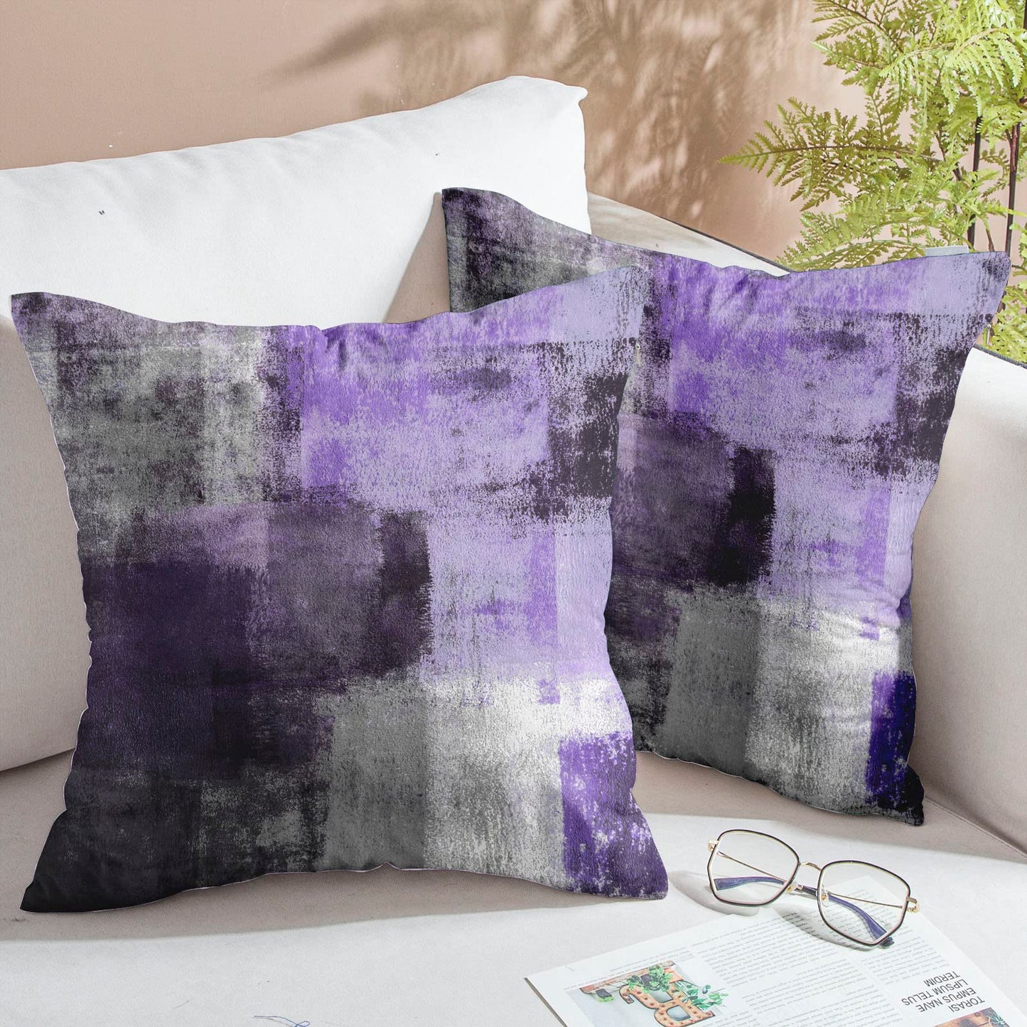 chiinvent Purple Velvet Abstract Pillow Covers Set of 2 Modern Accent Violet Gray Throw Pillow Cover Soft Elegant Decorative Couch Cushion Cover for Bed Living Room Outdoor Sofa Pillowcases 18x18 Inch
