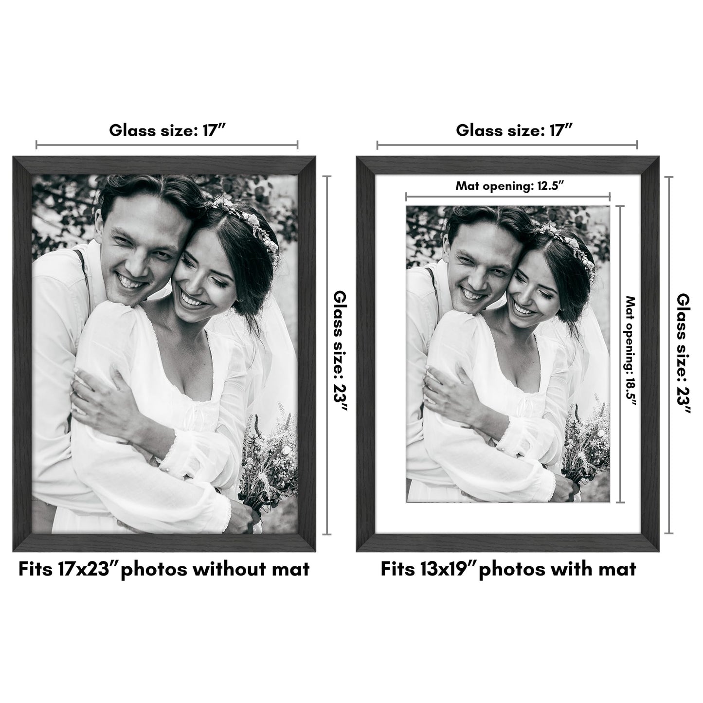 Americanflat 17x23 Picture Frame - Black Engineered Wood with Polished Plexiglass - Matted to 13x19 Photo Size - Hudson Collection - Wide Picture Frame for Wall Display - Black