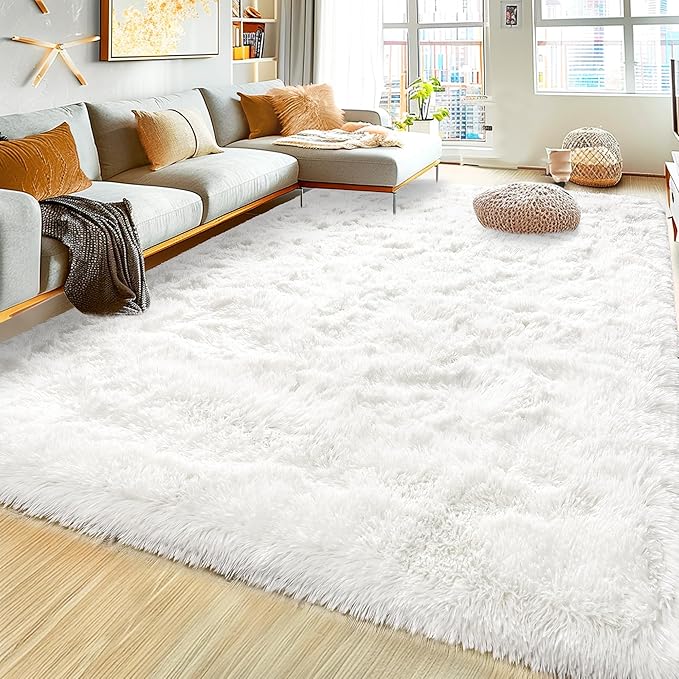Super Fluffy Rug for Bedroom, 4x6 Shag Fuzzy Area Rug for Living Room Bedroom, Plush Soft Carpet for Girls Boys Kids, Non Slip Throw Rugs for Dorm, Modern Home Decor Aesthetic, Cream White