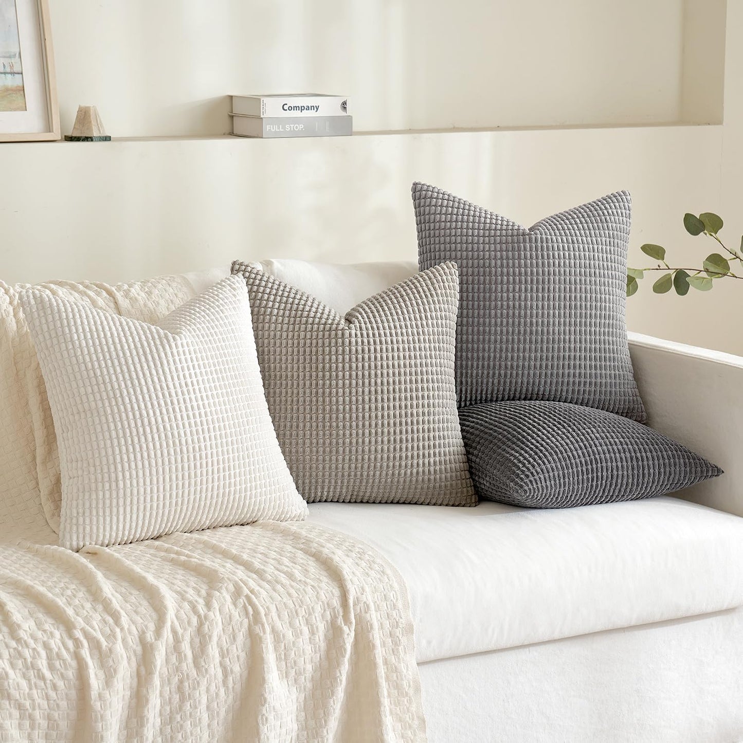 MIULEE Timeless Neutral Pillow Covers 20x20 Inch Set of 4 Mid Century Modern Grey Throw Pillows Rustic Corduroy Couch Pillowcases Nordic Home Decor for Sofa Living Room Bed