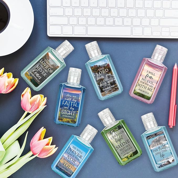 50 Pcs Christian Mini Hand Sanitizer Bulk Bible Verse Hand Sanitizer Religious Inspirational Favors 1fl oz Travel Size Hand Soap Gift for Pastor Church Prayer Christian Party Favors (Landscape)