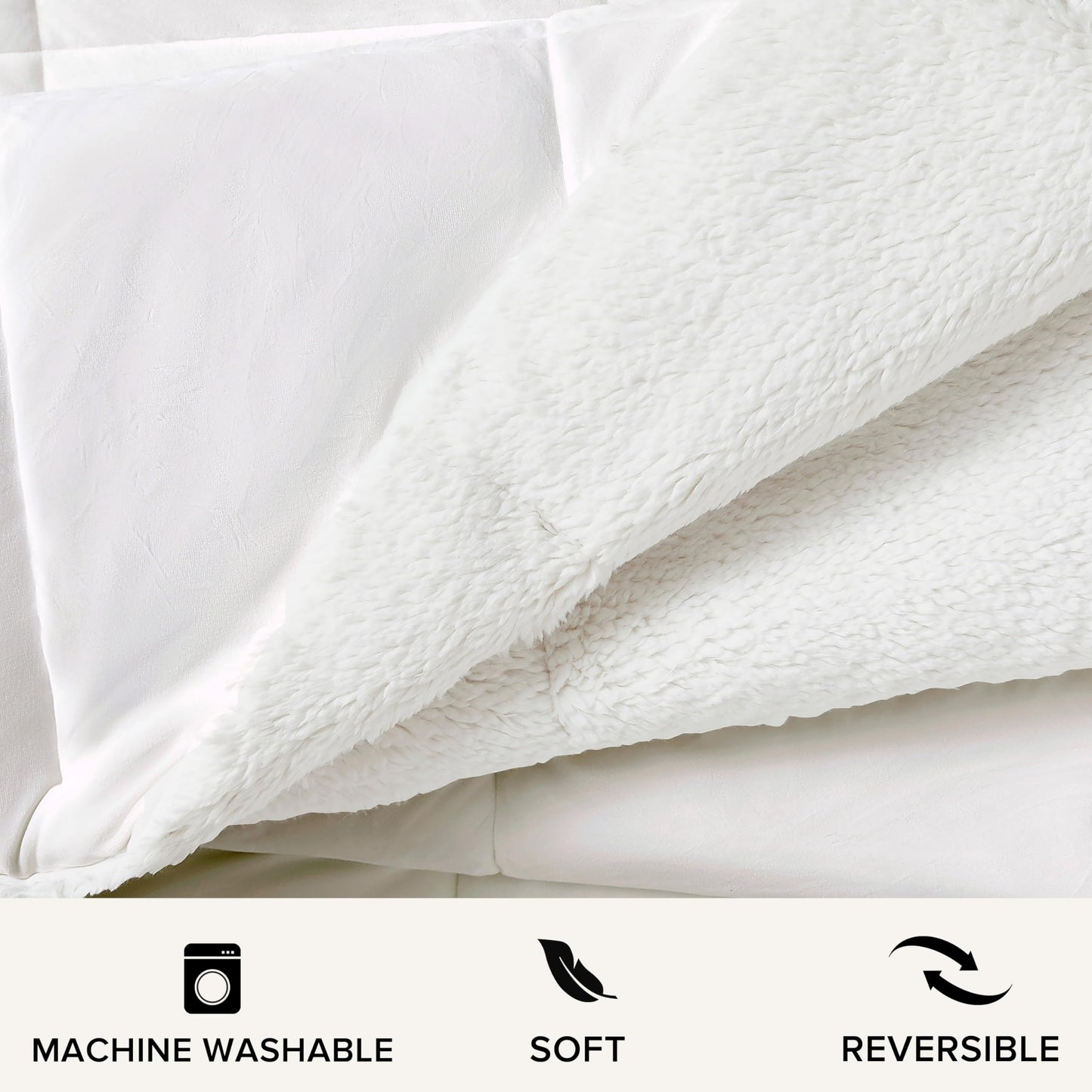 UGG White Comforter Set with 2 Pillow Shams, Warm Winter Bedding, Fluffy Reversible Down Alternative Bedding, King/California King Size Comforter Set, Snow