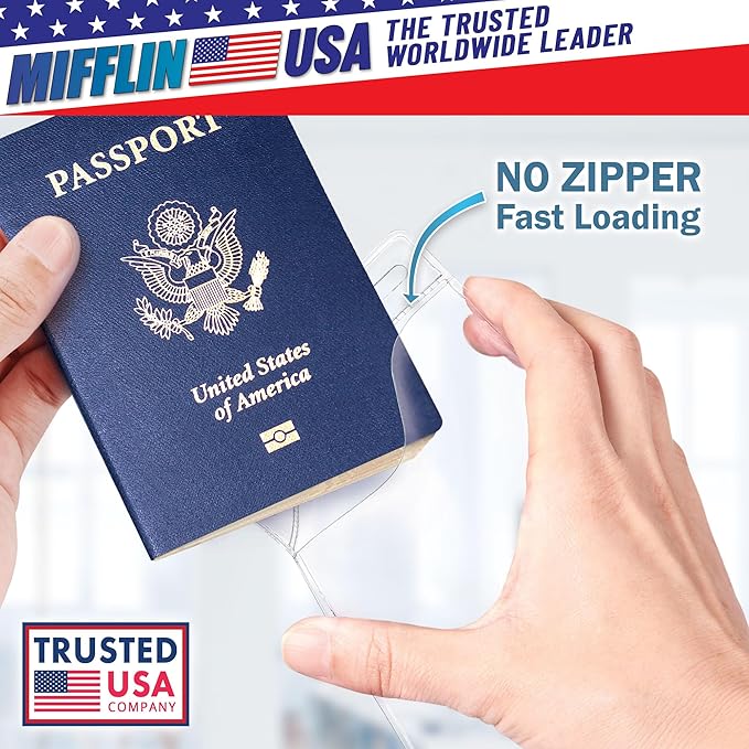 Mifflin-USA Passport & Card Holders (Clear, 4x6 Inches, 100 Pack), Extra Large ID Name Badge Holder, Zipperless Vertical Plastic Card Holders