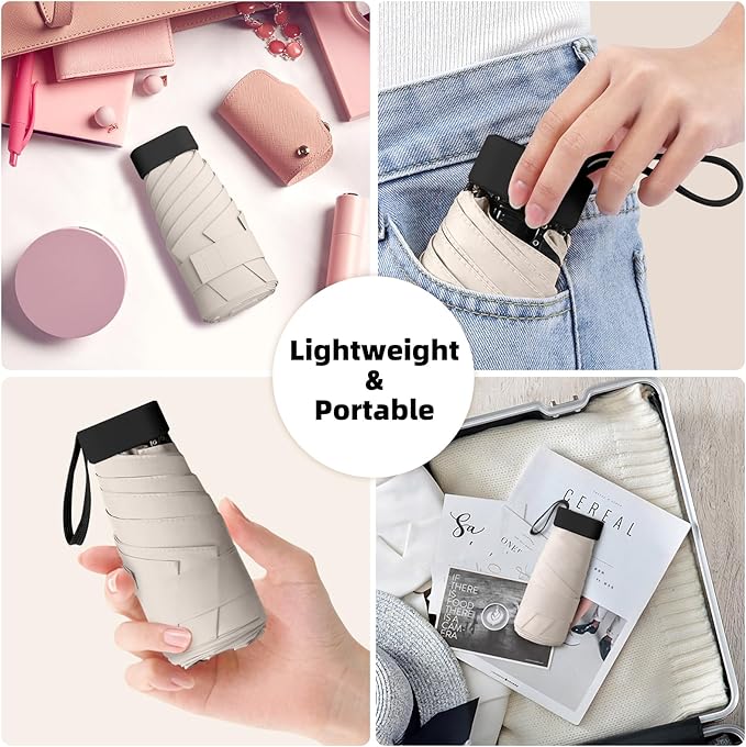 Travel Mini Compact Folding Umbrella with Case - UV Sun & Rain Protection, Lightweight Portable Pocket Umbrella for Women Men Kids, Fits Purse Backpack