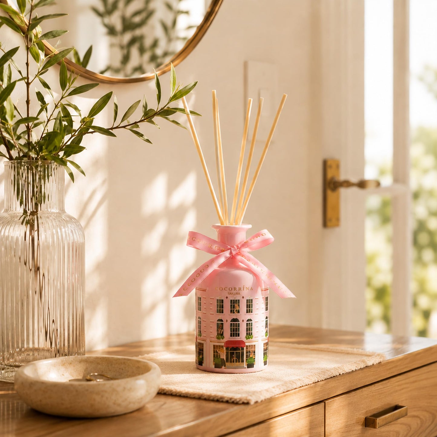 COCORRÍNA Reed Diffuser - Sakura 6.76 fl oz Reed Diffuser with 8 Sticks Home Fragrance Bathroom Shelf Decor (Festive House Collection)