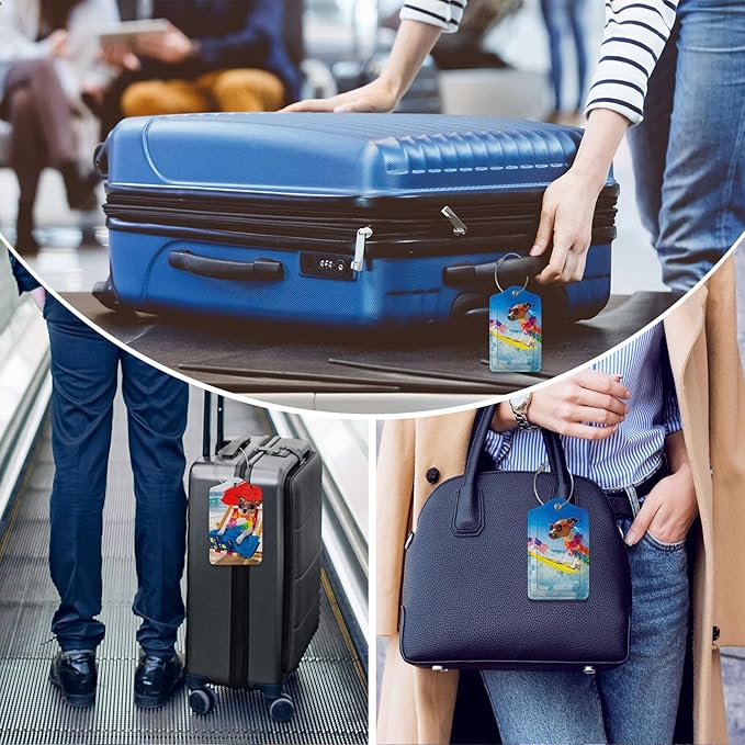2 Pack Luggage Tag for Suitcase,Funny Dog Luggage Tag with PU Leather Privacy Cover ID Label & Stainless Steel Loop for Women Men Travel Bag Suitcase