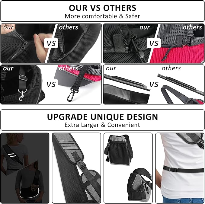Dog Carrier for Small Dog Travel Pet Carrier Hands Free Pet Sling Puppy Cat Carrier Pets Crossbody Bag Up to 5 lbs Dog Accessories Breathable & More Pockets Grey