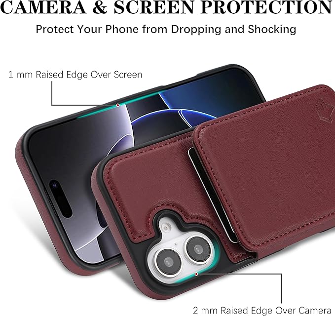 GUERNICA for iPhone 17 (6.1") Case Wallet with Card Holder, RFID Blocking Leather Protection, Shockproof Women Men Phone Case for Apple 17, Wine Red