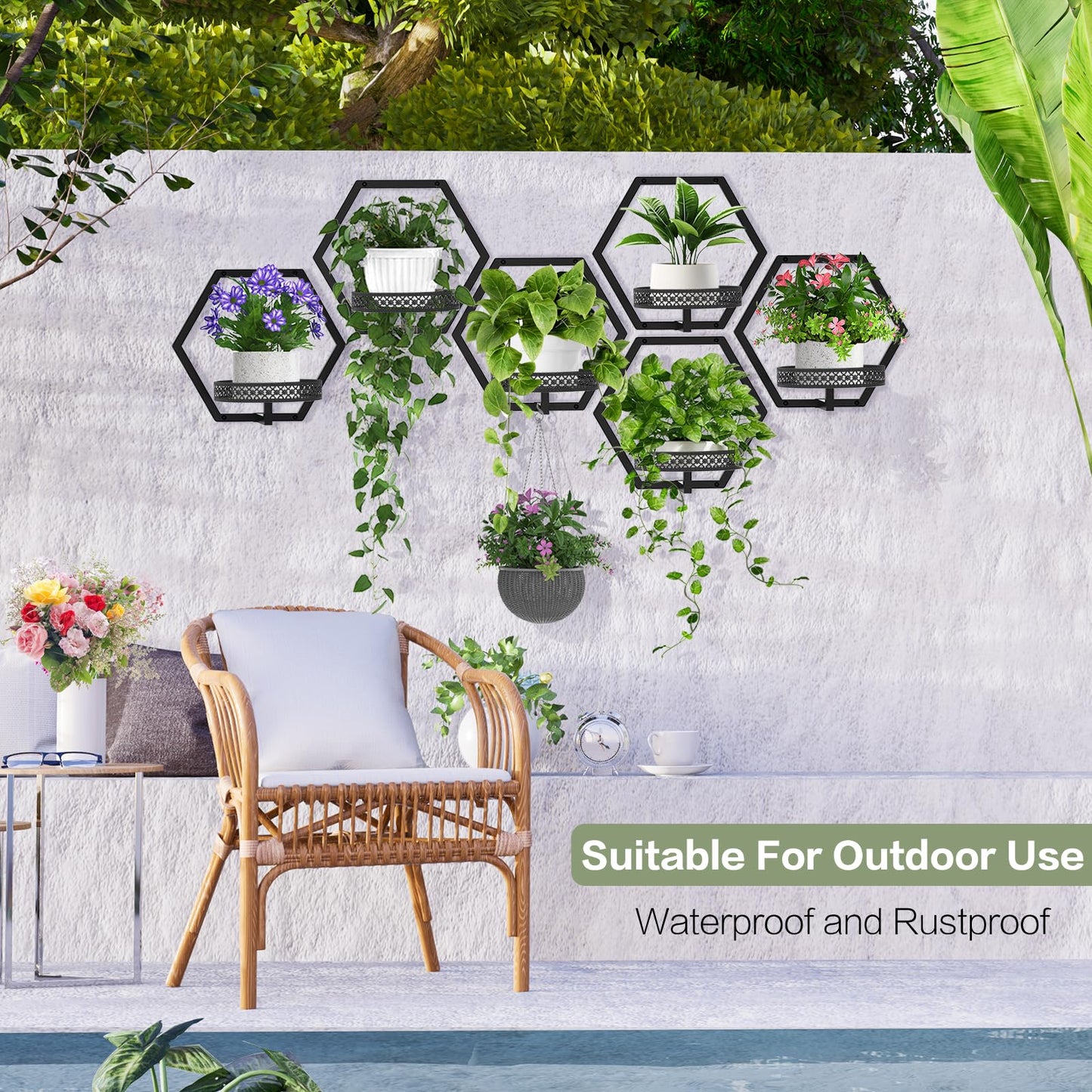 JOPBENG 3 Packs Wall Planters for Indoor Plants, 7.9inch Metal Wall Plant Holder Hanger Wall Decor, Wall-Mounted Hanging Planters Window Plant Shelves Outdoor (Black Openwork)