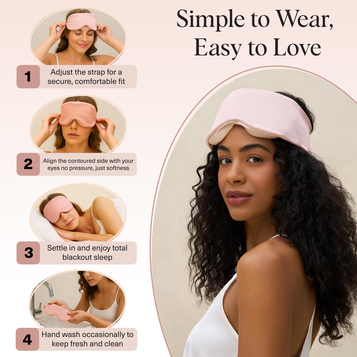 Kitsch Contour Pillow Eye Mask – Softer Than Silk Eye Masks for Sleep, Blindfold Sleep Masks for Women & Men, No Eye Pressure, Lightweight, Eye Care, Travel Essentials - Blush