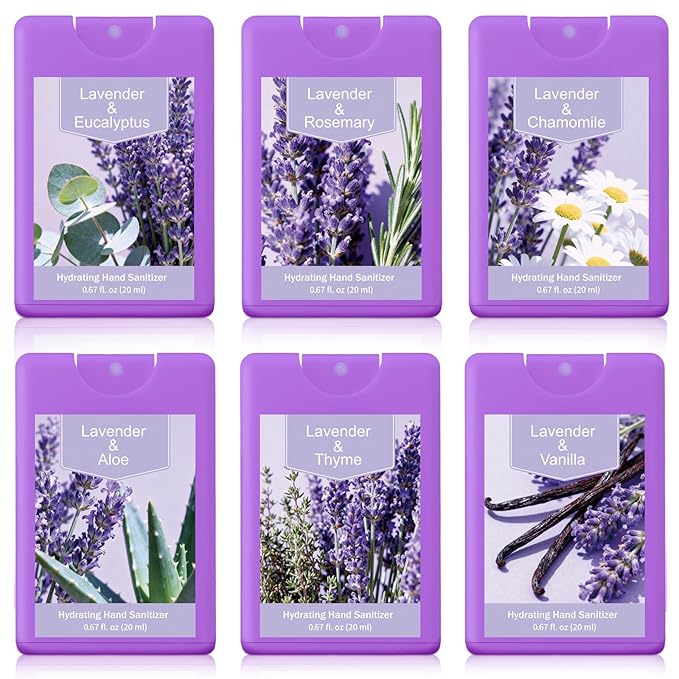6 Pcs Hand Sanitizer Spray Lavender Scented Hydrating Hand Sanitizer Travel Size Portable Cleans Hands Sanitizing for Travel Adults Office Team Family School