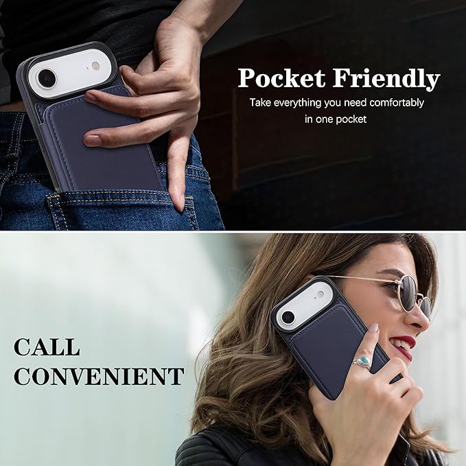 GUERNICA for iPhone 17 Air (6.7") Case Wallet with Card Holder, RFID Blocking Leather Protection, Shockproof Women Men Phone Case for iPhone Air, Blue