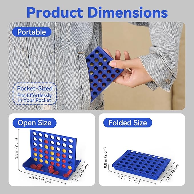 2-Pack Mini Pocket Sized 4 in a Row Board Game for Kids Ages 3+, Perfect Travel Sized Classic Games for Planes and Cars, Fun and Engaging Match Four Game for Children Ages 3 to 8 Years Old