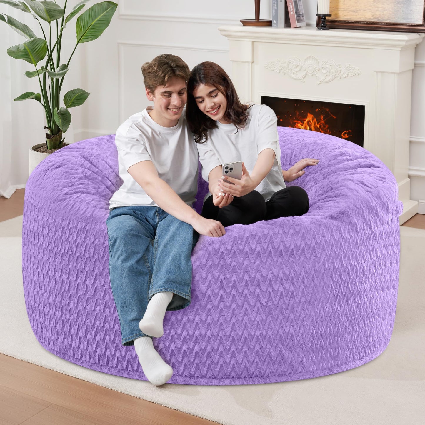 3FT Bean Bag Chair,Giant Bean Bag Chairs for Adults,Big Bean Bags with Memory Foam Filled, Large Beanbag Chairs with Chevron Plush Cover-Purple