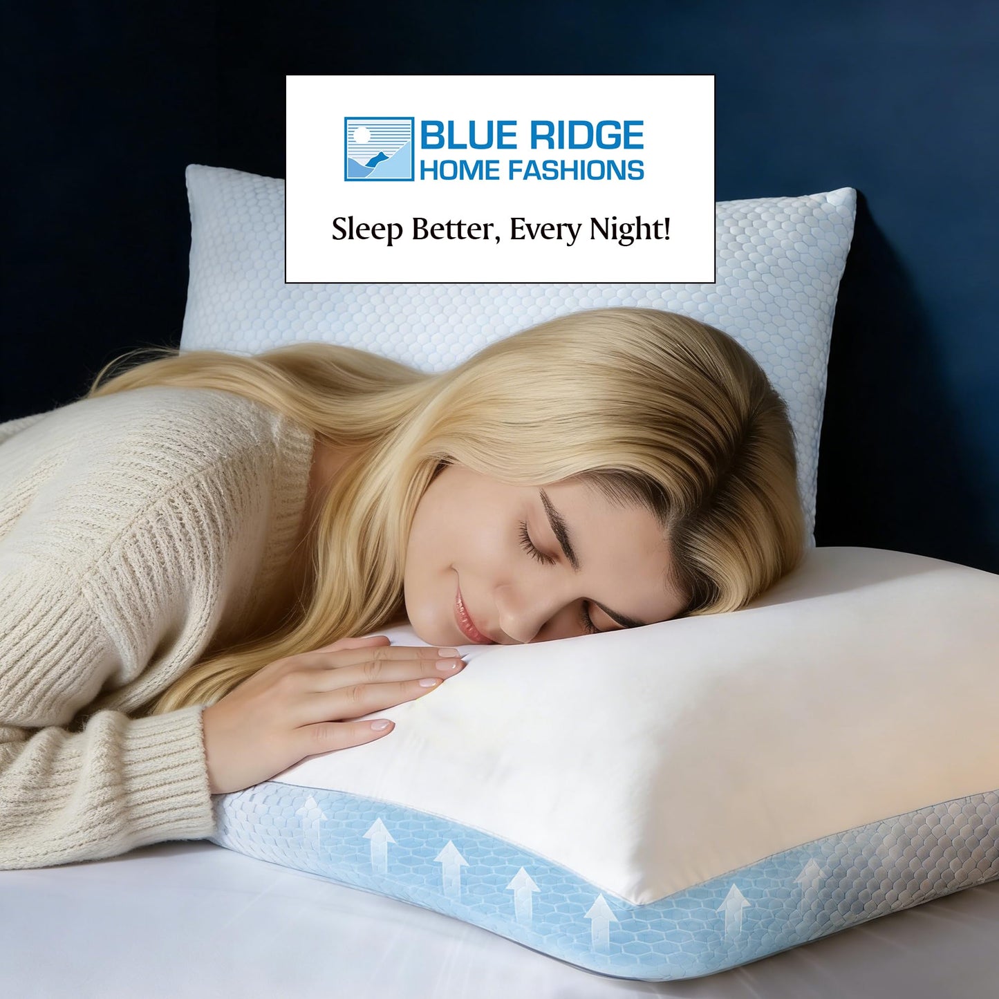 Blue Ridge Home Fashions Cooling Pillows King Size Set of 2, Dual-Sided Cooling & Breathable Cotton Design, Down Alternative Pillows for Hot Sleepers, Soft Pillow for Side, Back & Stomach Sleeping
