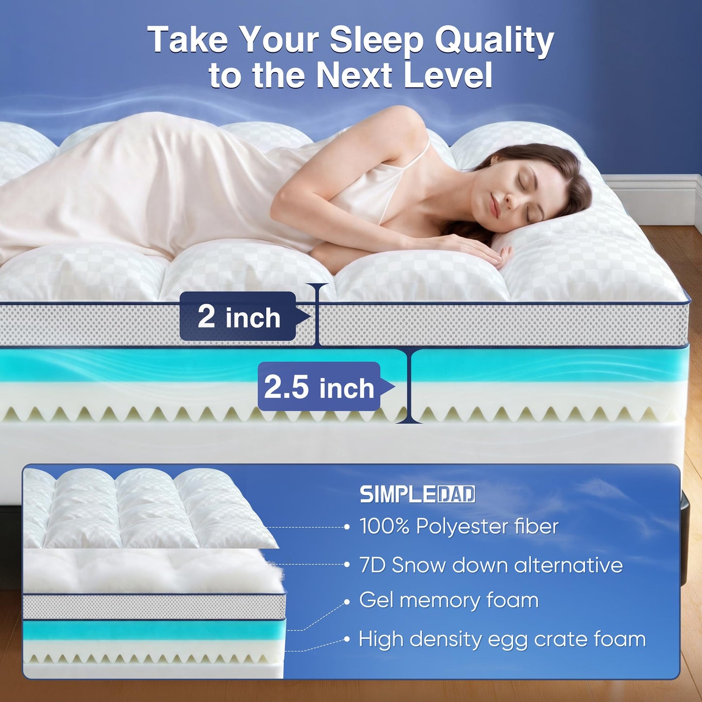 Queen Mattress Topper, 4.5 Inch Memory Foam Mattress Topper for Back Pain & Pressure Relief - 2.5" Cooling Memory Foam Soft and Supportive + 2" Pillow Top Mattress Pad Cover, with 8-21" Deep Pocket