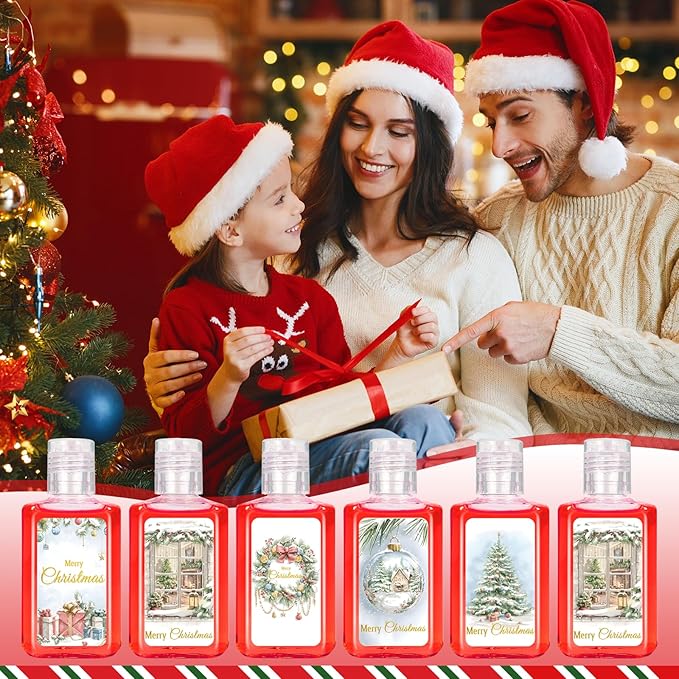 50 Pcs Christmas Mini Hand Sanitizer Bulk Christmas Gifts Favors 1fl oz Travel Size Hand Soap Gifts Small Hand Sanitizer Thank You Gifts for Xmas Goodie Bags Stocking Stuffers (Wreath)