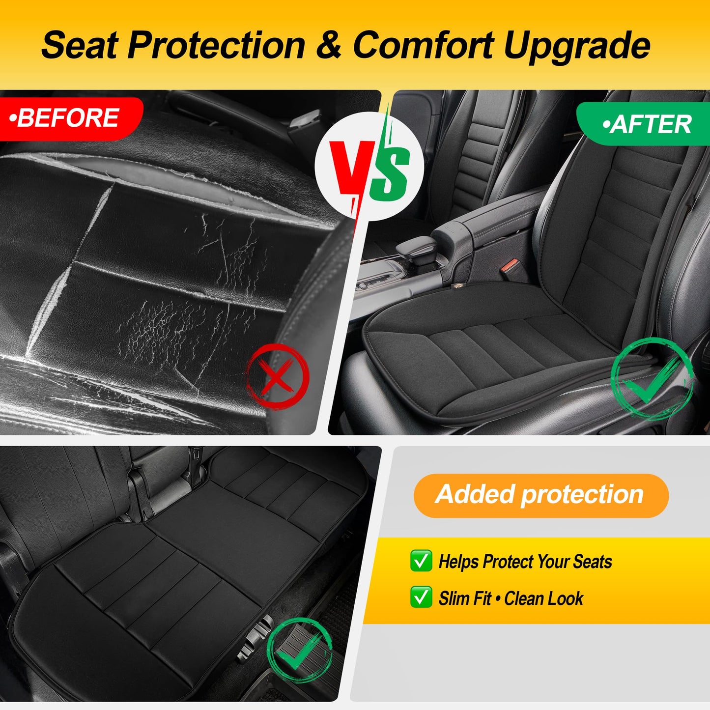 kingphenix 5-Piece Memory Foam Car Seat Cushion Set with Full Back Support Pillow, Comfort for Long Drives & Road Trips, Universal Automotive Comfort for Most Car, Van, Truck, SUV, Black
