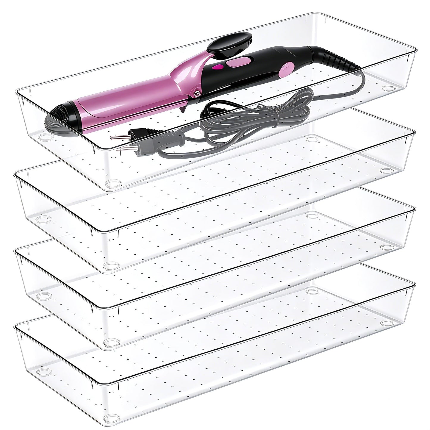 Manalete 4 Pack 15"x6" Extra Large Clear Plastic Drawer Organizer Trays, Multi-Purpose Storage Bins for Vanity, Makeup, Kitchen Utensils, Bathroom, Office Desk, Auto Tools & Craft Supplies
