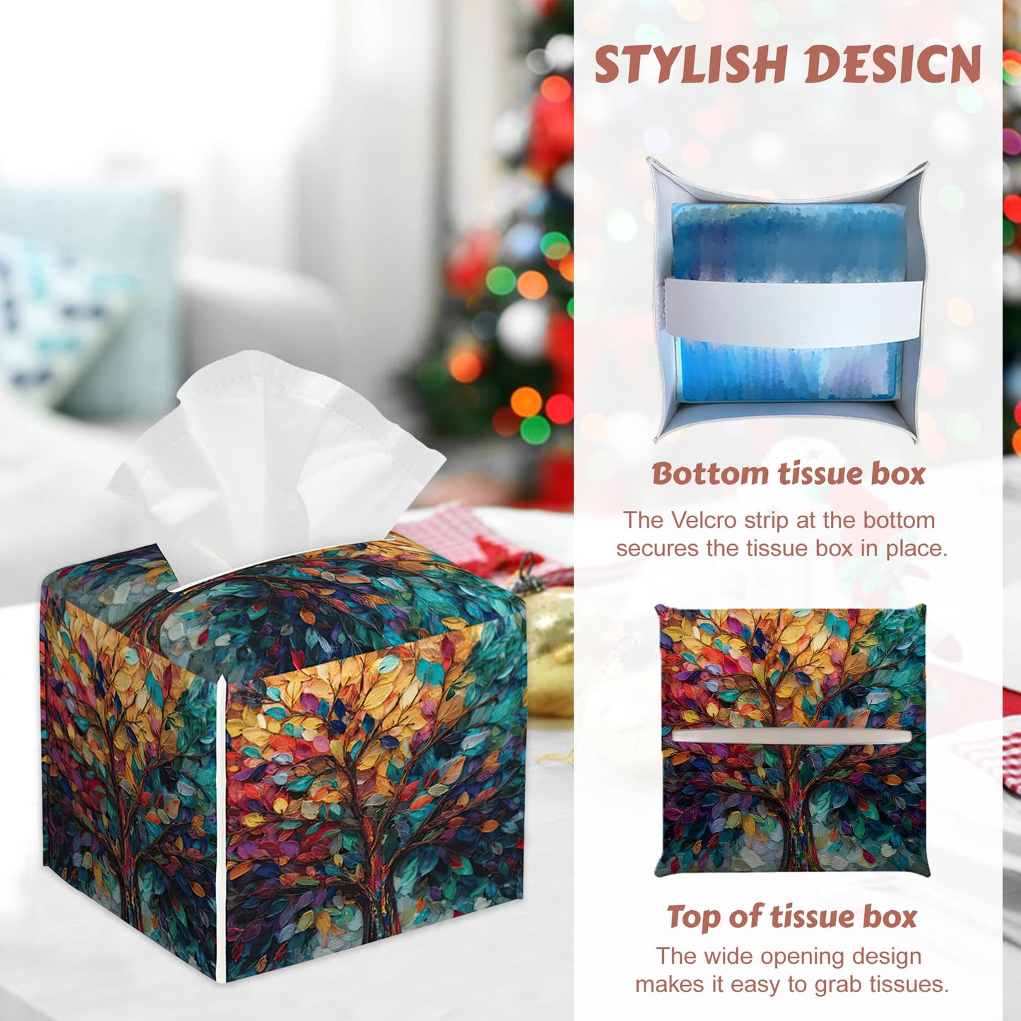 2 Pcs Tree of Life Tissue Box Cover Leather Tissue Box Holder Square Facial Paper Organizer Dispenser for Bedroom Dresser Night Stand Office Desk