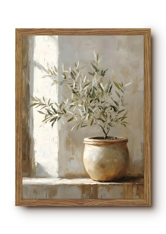 Vintage Framed Olive Tree Canvas Wall Art, Neutral Botanical Pictures Wall Decor, Rustic Potted Plant Paintings Prints, Organic Modern Farmhouse Artwork for Living Room Bedroom 12x16 Inch
