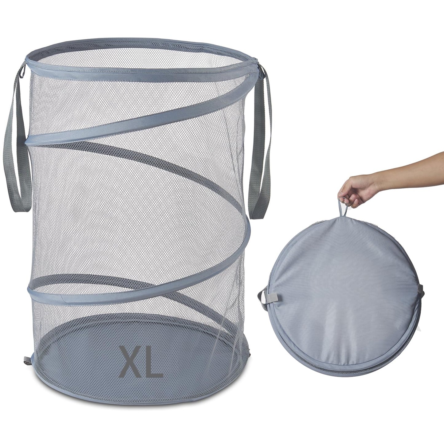 Seiritex Mesh Popup Laundry Hamper 115L Collapsible Laundry Basket Extra Large Capacity Foldable Clothing Storage Basket with Handles 26 H x 18 W x 18 L (Gray)