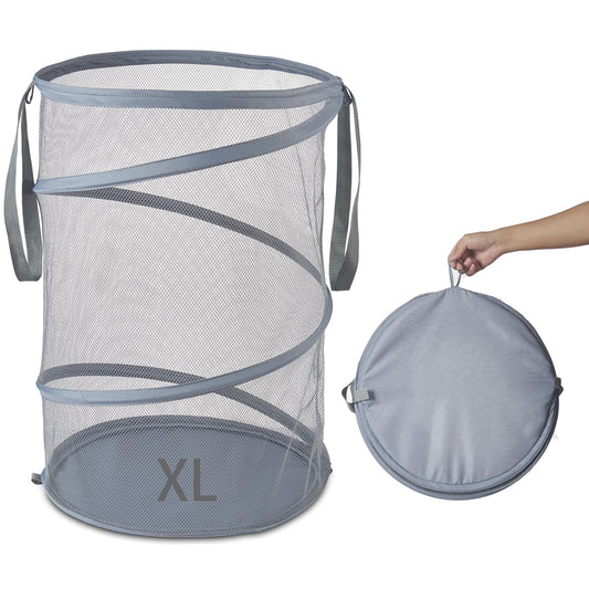 Seiritex Mesh Popup Laundry Hamper 115L Collapsible Laundry Basket Extra Large Capacity Foldable Clothing Storage Basket with Handles 26 H x 18 W x 18 L (Gray)