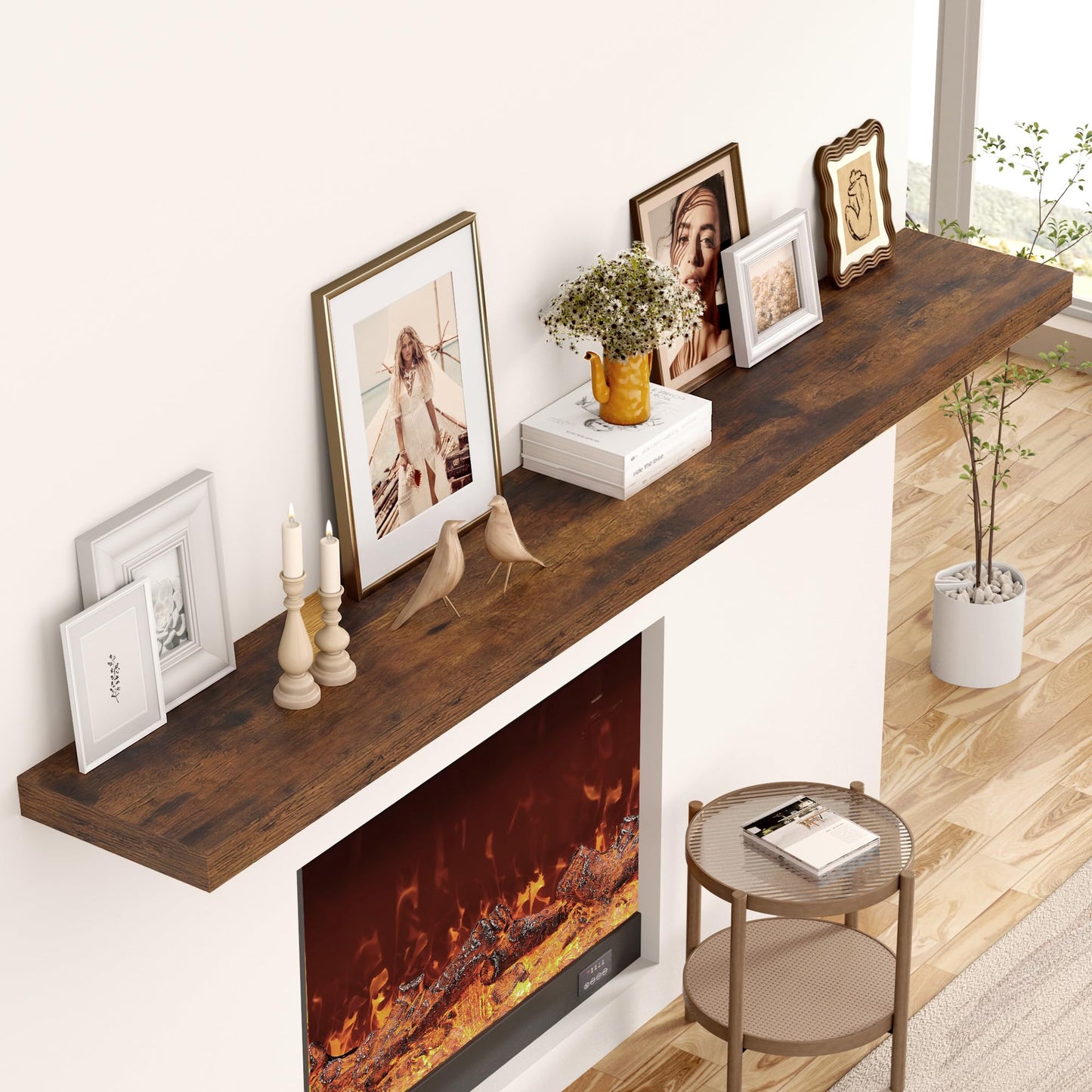 Feihorrm 55 Inch Floating Shelves, 12 Inch Deep Floating Shelves for Wall, Extra Deeper & Thicker Wooden Wall Shelf with Invisible Brackets, Shelf for Bedroom Home Decor（Rustic Brown, Set of 2）