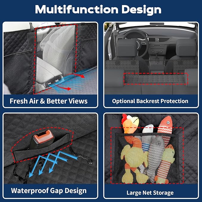 Tough Dog Car Seat Cover for Back Seat with Seatback Top Protection, Waterproof Hard Bottom Back Seat Extender for Dogs, Scratch Resistant Heavy Duty Dog Hammock for Truck Large SUV