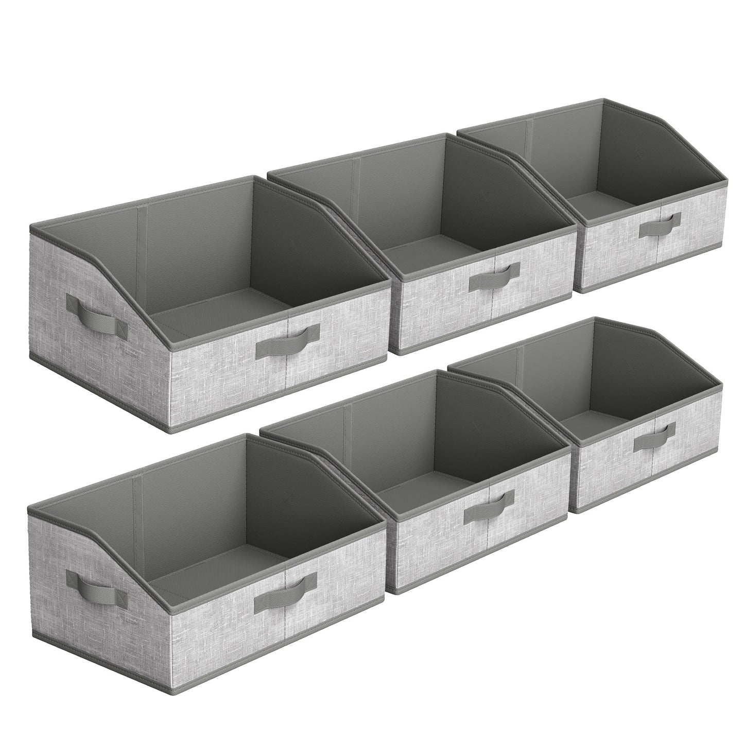 SONGMICS Set of 6 Storage Baskets, Foldable Storage Bins with Removable Dividers, Fabric Boxes, 15.7 x 11.8 x 7.9 Inches, Closet Organizers, 3 Handles, for Living Room, Cattail Gray URFB0140G01