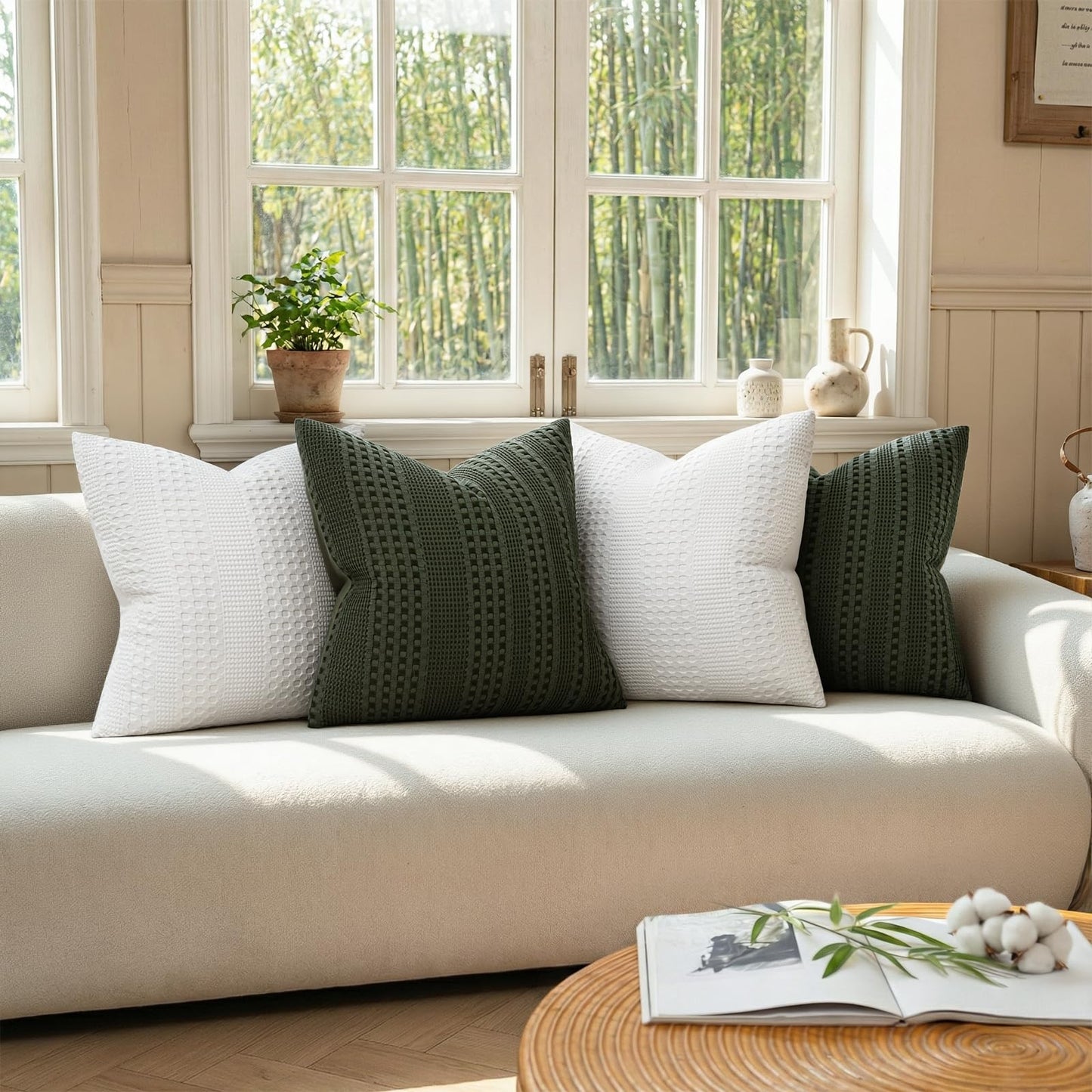 a moment 2 Pack Bamboo Fiber Pillow Covers - Waffle Weave, Ultra Soft & Breathable, Euro Shams Cotton Throw Pillow for Couch, Sofa, Bedroom Living Room 26x26 Inch White