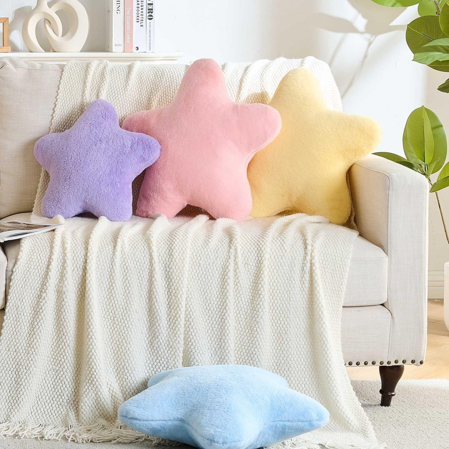 CANGHI Pink Star Shaped Pillow 15.7" Faux Rabbit Fur Throw