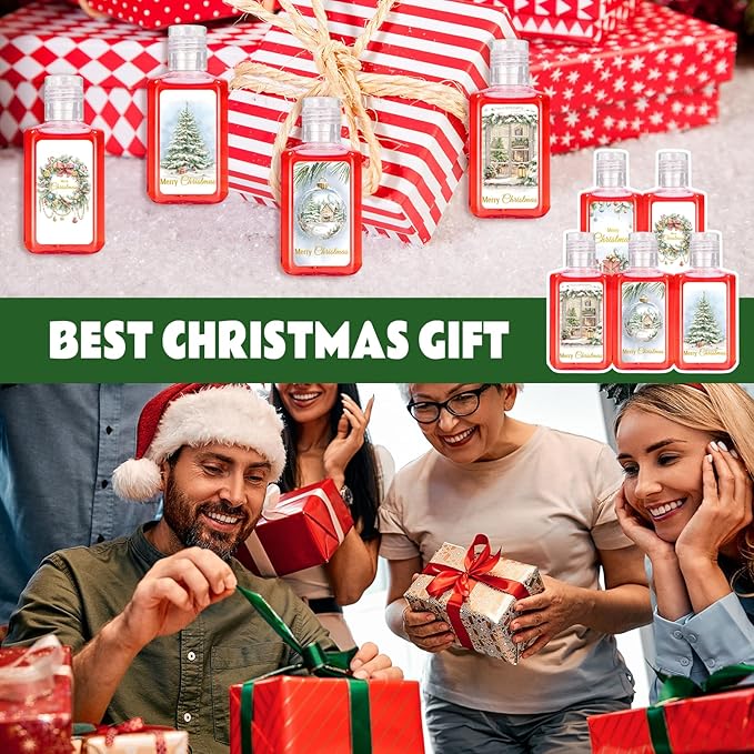 50 Pcs Christmas Mini Hand Sanitizer Bulk Christmas Gifts Favors 1fl oz Travel Size Hand Soap Gifts Small Hand Sanitizer Thank You Gifts for Xmas Goodie Bags Stocking Stuffers (Wreath)