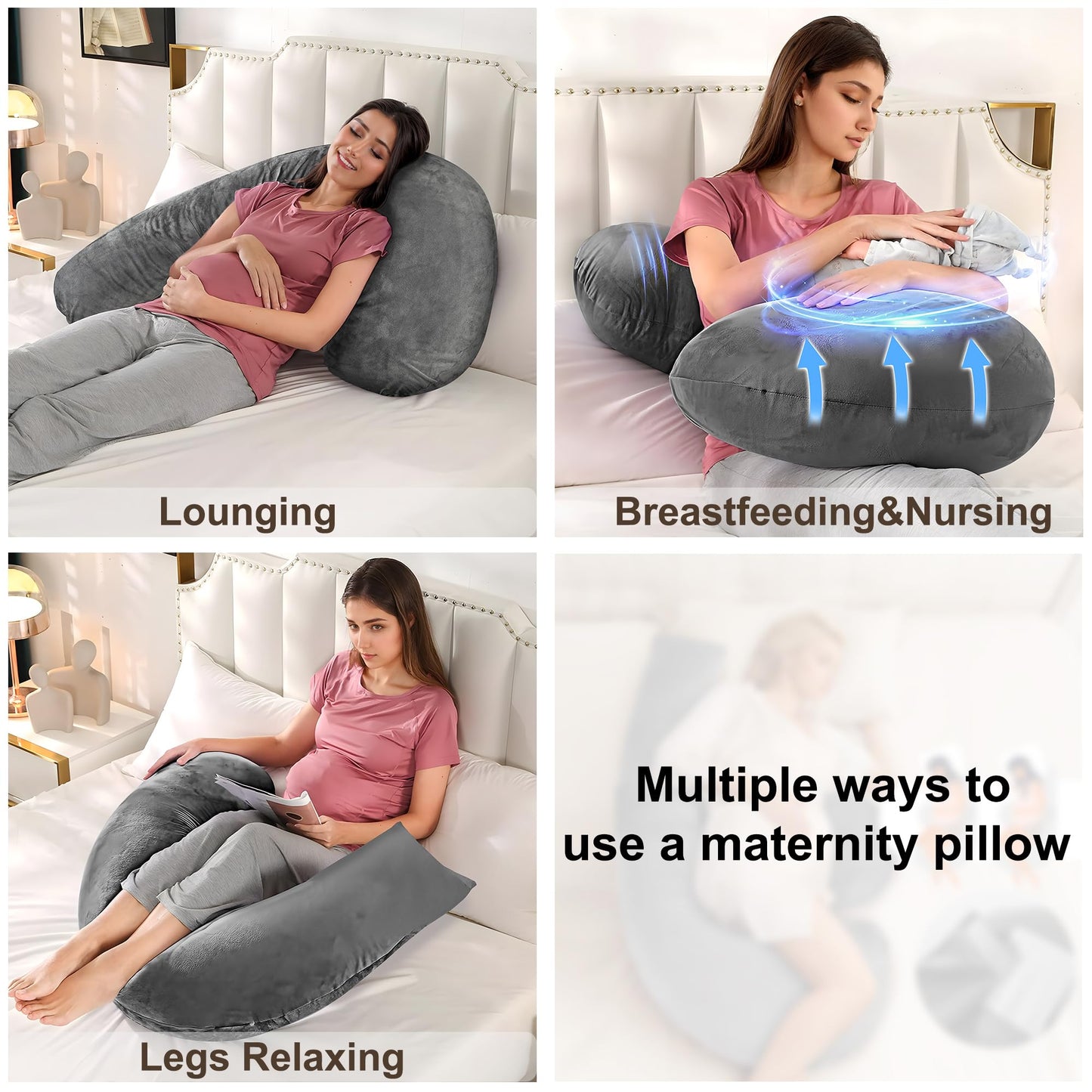 ronofo 57 Inch J-Shaped Maternity Pillow for Pregnant Women, Full Body Pregnancy Pillow for Side Sleepers, Velvet Comfort with Removable Washable Cover, Ideal for Adults Sleeping Support
