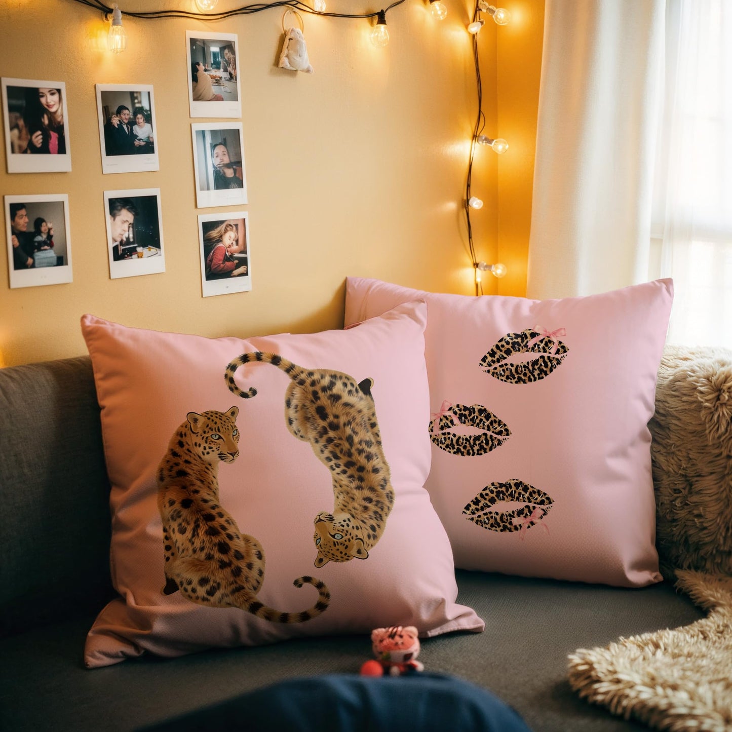GTYNU Trendy Funky Cheetah Pink Y2K Luck 8 Ball Throw Pillow Covers 18x18 Set of 2,Cheetah Leopard Lover Gifts for Women,Coquette Preppy Pillow Covers for Girls Room Dorm Apartment Decor,（610）