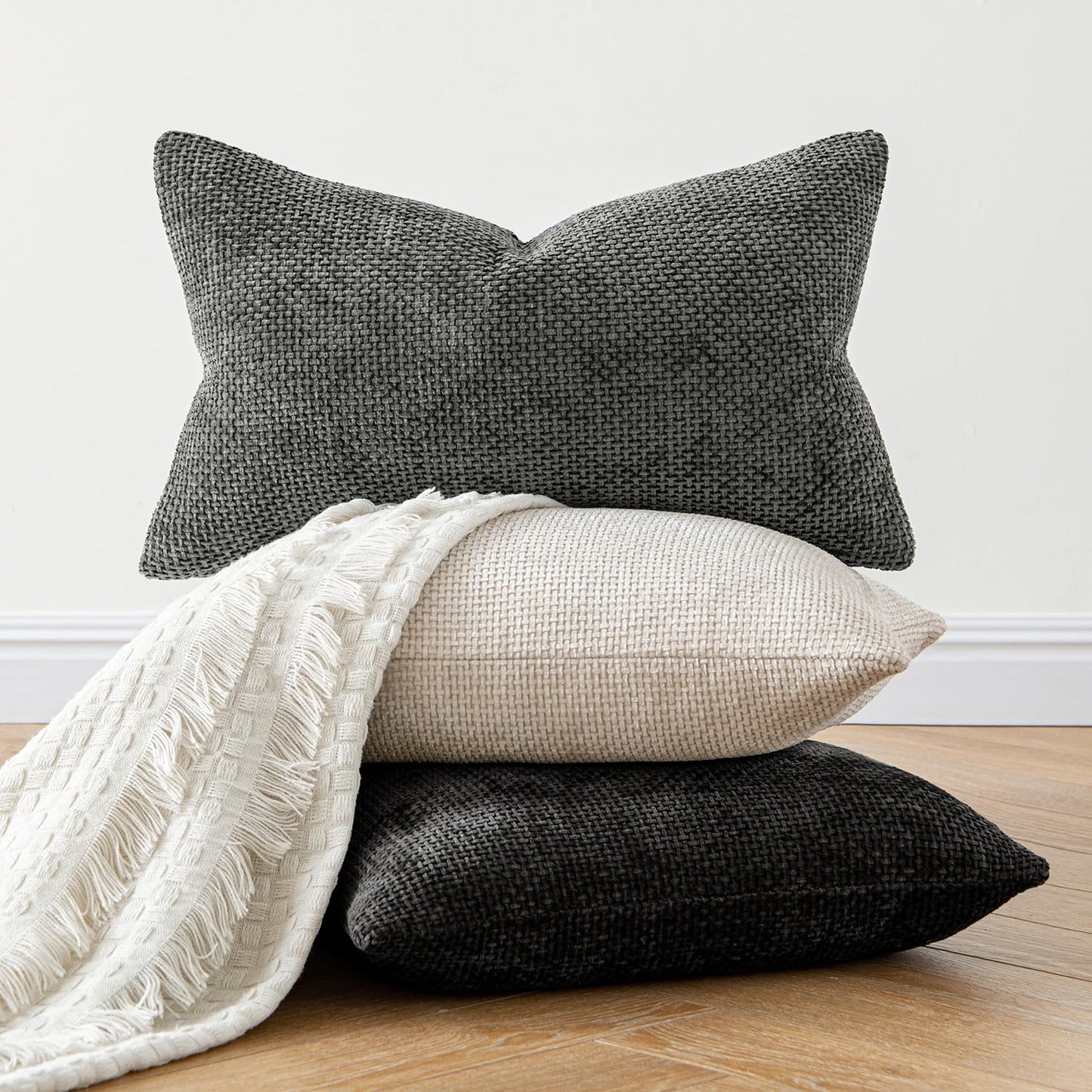 MIULEE Pack of 2 Euro Sham Pillow Covers 24x24 Inch Neutral Beige Modern Boho Accent Decorative Throw Pillow Covers Soft Chenille Farmhouse Cushion Covers for Home Decor Couch Bed Sofa Living Room